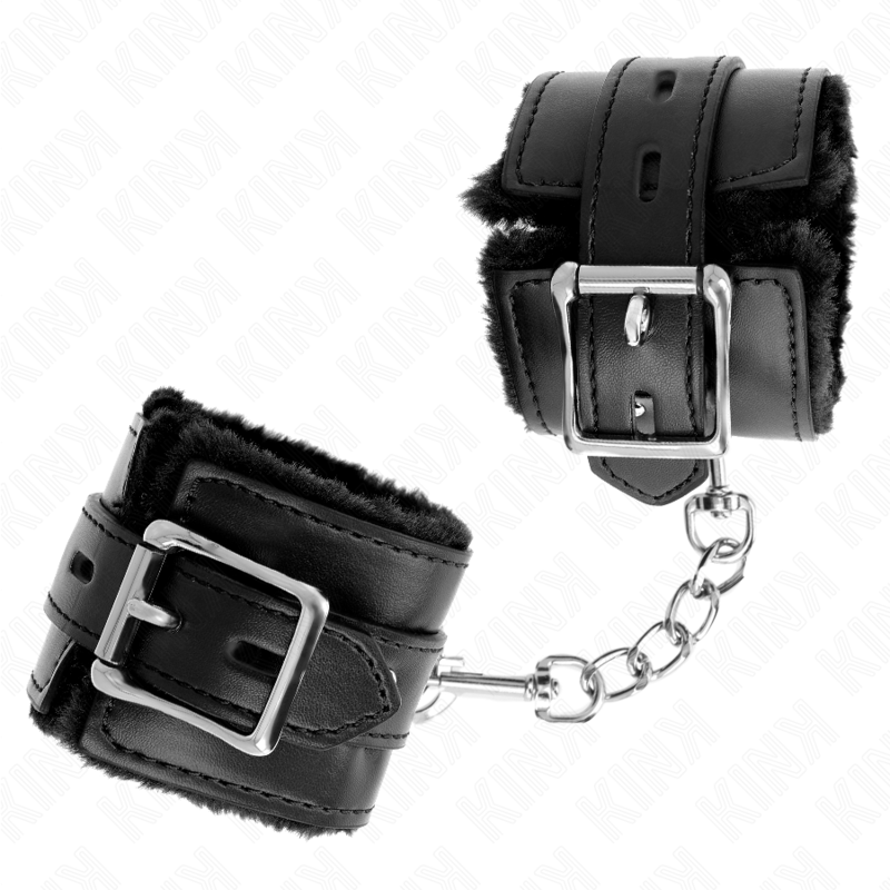 Kink - Muñequeras Forradas Con Agujeros Cuadrados Negro Y Correa Negro Ajustable 17-29 Cm X 6 Cm