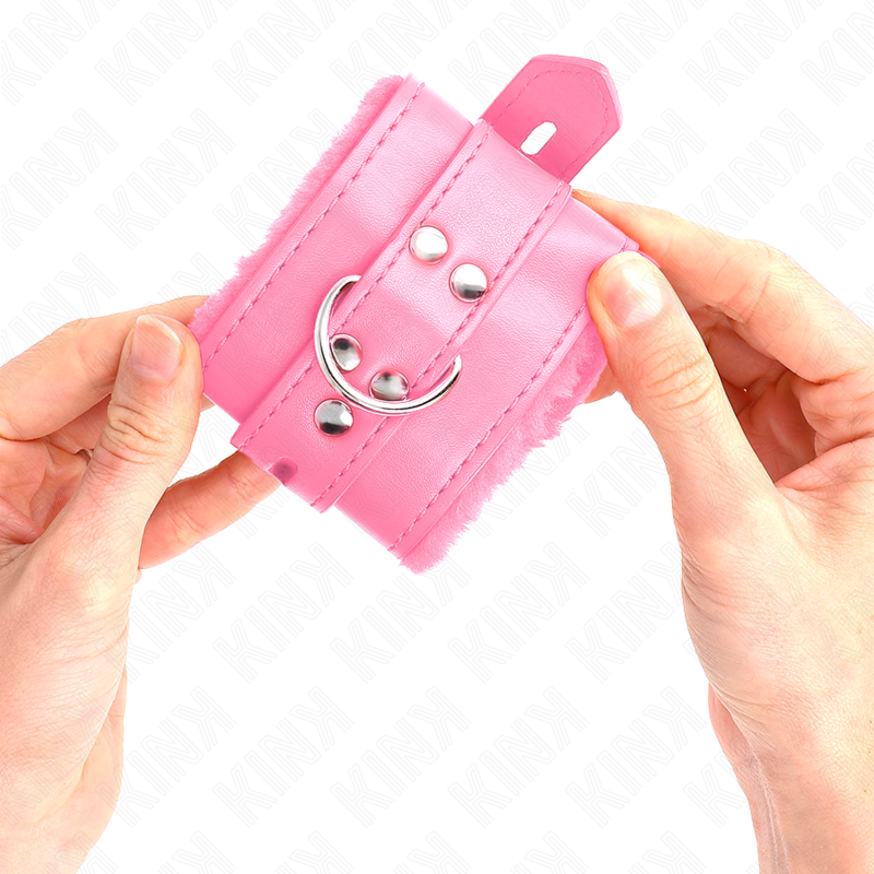 Kink - Muñequeras Forradas Con Agujeros Cuadrados Rosa Y Correa Rosa Ajustable 17-29 Cm X 6 Cm