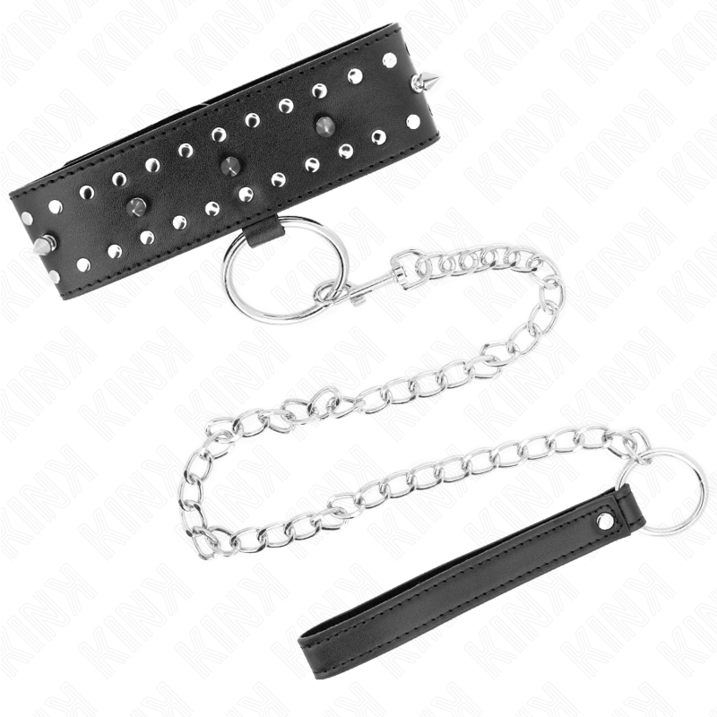 Kink - Collar Con Correa 65 Cm Con Tachuelas Plateadas Modelo 1 Ajustable 36-43 Cm X 5 Cm