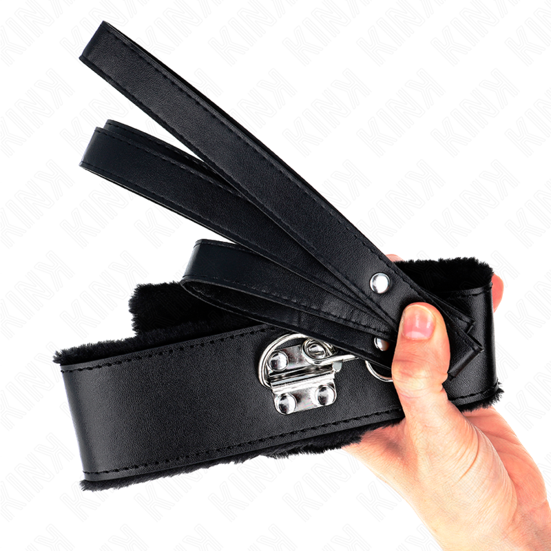 Kink - Collar Con Correa 116 Cm Con Tachuelas Plateadas Modelo 4 Negro Ajustable 40-48 Cm X 6 Cm