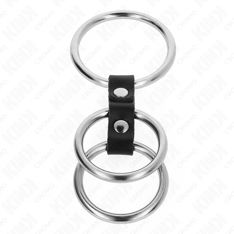 Kink - Anillo Pene Triple Metal 3.7 Cm A 5 Cm Conectados Con Cuero