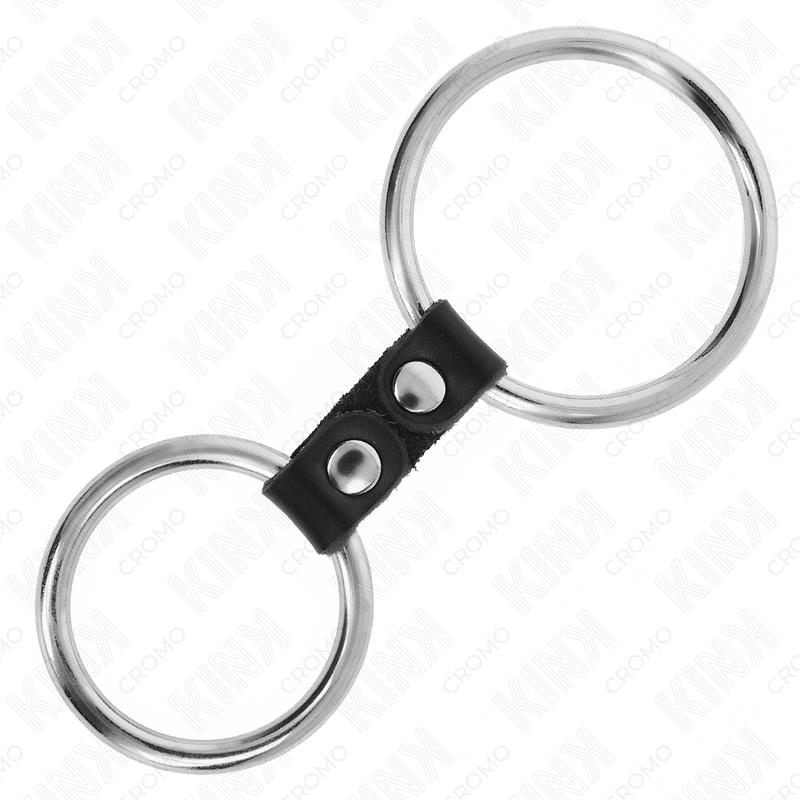 Kink - Anillo Pene Doble Metal 3.7 Cm A 5 Cm Conectados Por Correa Polipiel Modelo 2