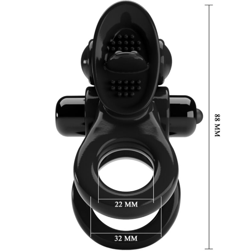 Pretty Love - Passionate Ring Doble Anillo Vibrador + Estimulador Clítoris Negro