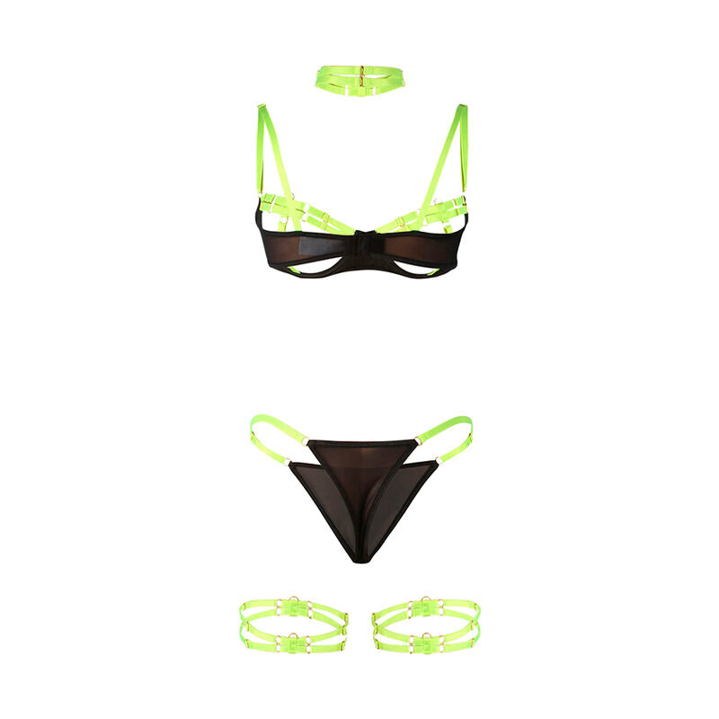 Subblime - 955274 Set Sujetador Con Collar Y Detalles Para Piernas Verde Fluorescente S/M
