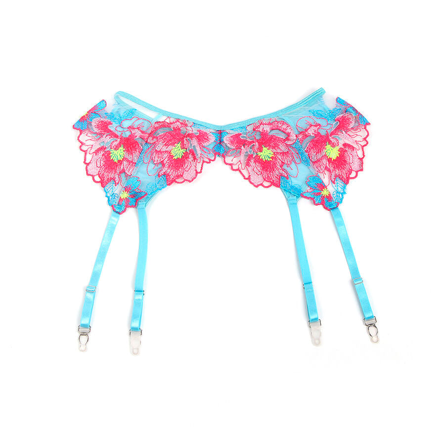 Subblime - 957643 Conjunto Sujetador Y Liguero Con Bordados De Flores Rosas S/M