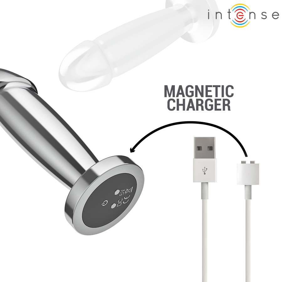 Intense - Plug Anal 10 Vibraciones Metal En Forma De Dildo Con Control Remoto S