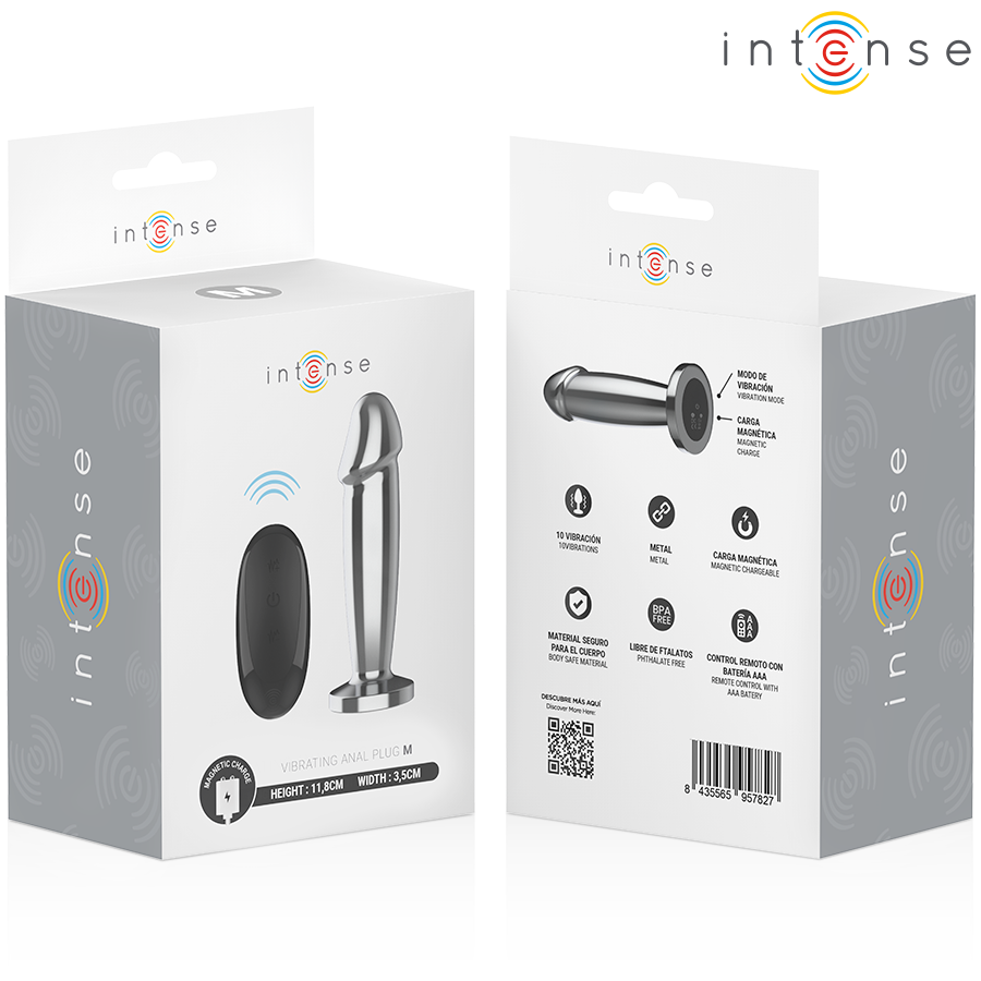 Intense - Plug Anal 10 Vibraciones Metal En Forma De Dildo Con Control Remoto M