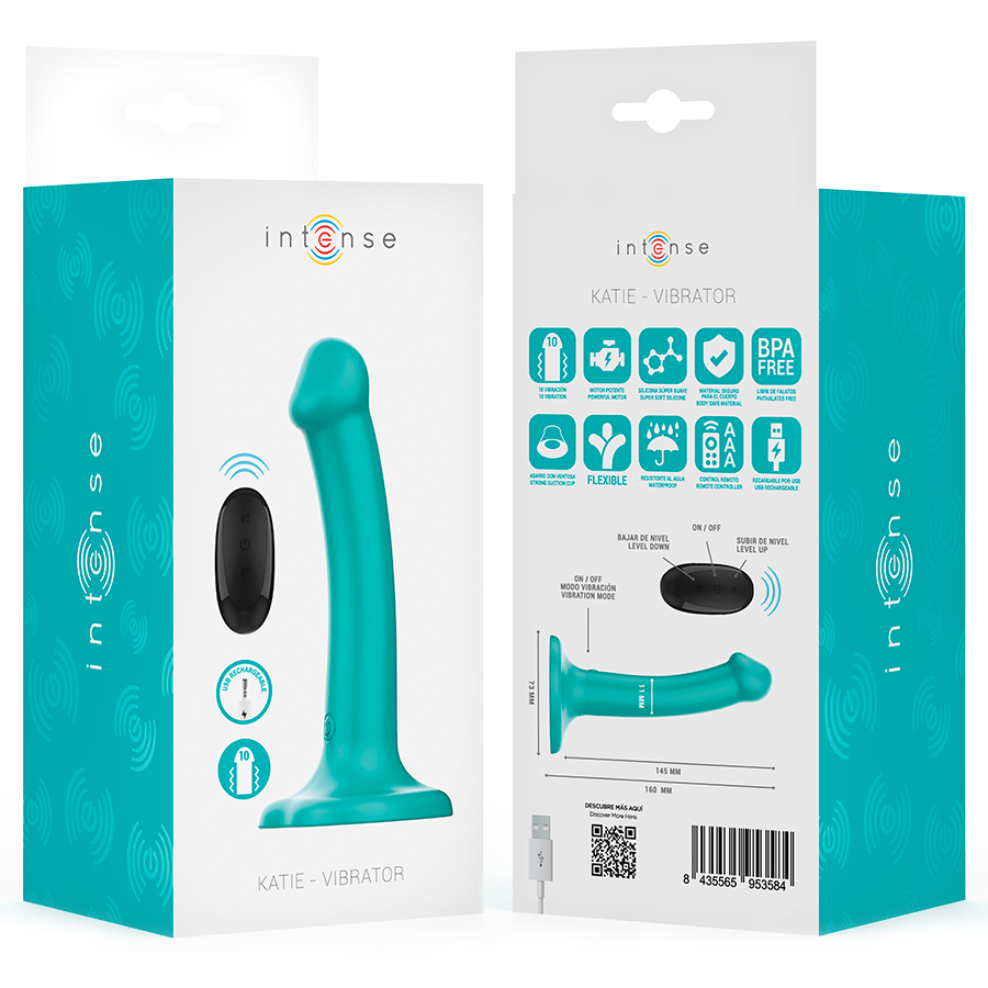 Intense - Katie Vibrador Con Ventosa 10 Vibraciones Azul Oscuro Control Remoto