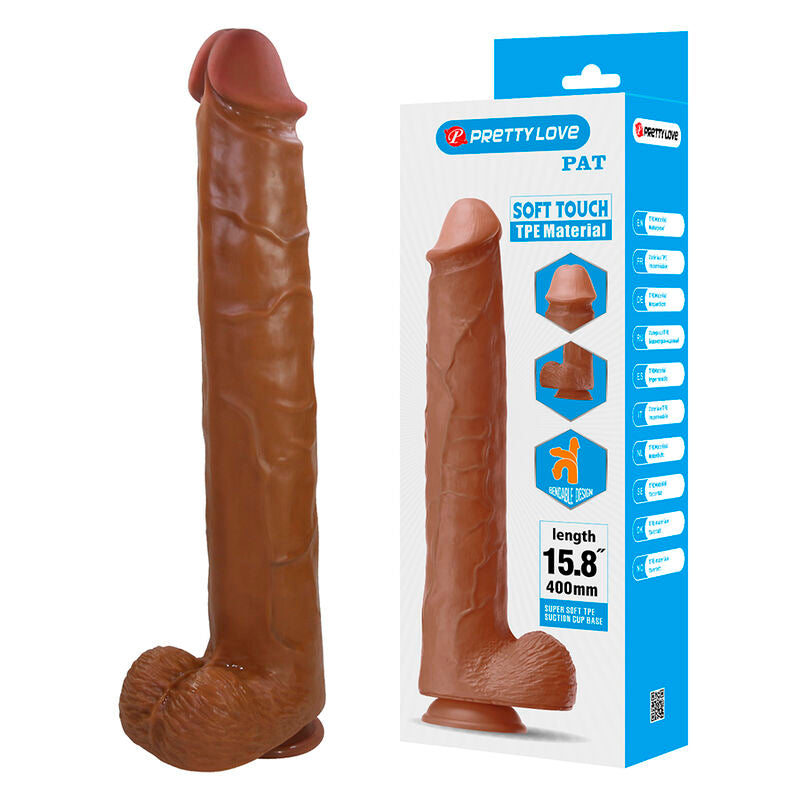 Pretty Love - Pat Dildo Realístico Flexible Con Ventosa 40 Cm -ø- 6 Cm Marrón