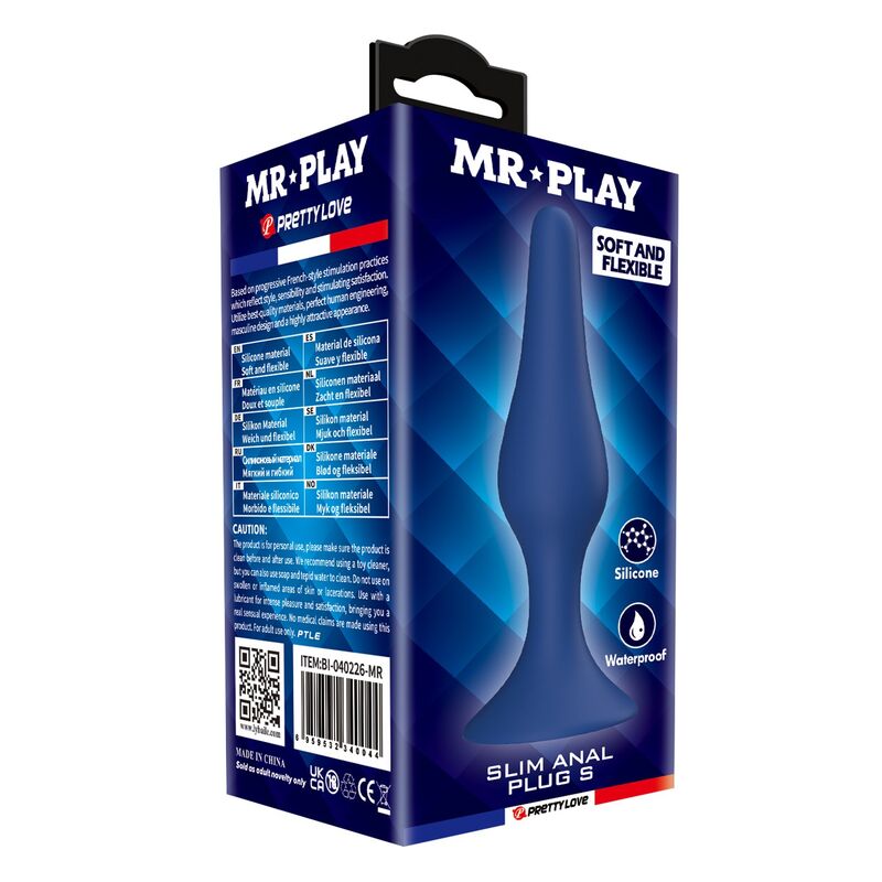 Mr Play - Plug Anal Silicona Azul Slim Talla S