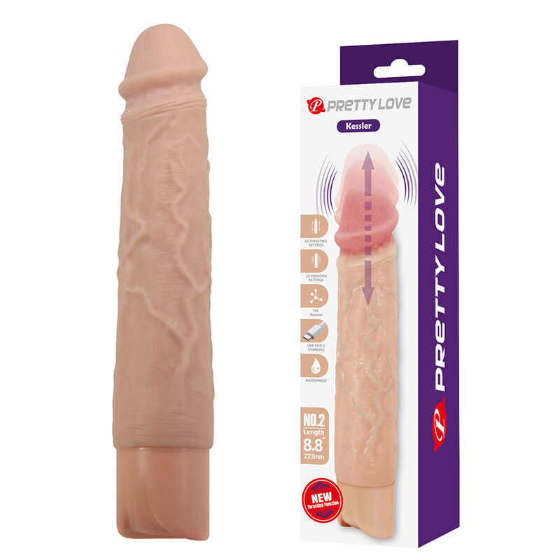 Pretty Love - Kessler Dildo Vibrador Realista 10 Modos De Vibración Y 10 De Empuje 22 Cm Natural