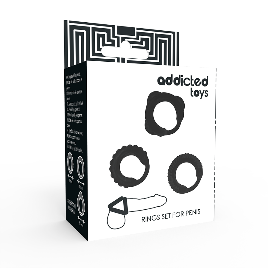 Addicted Toys - Set 3 Anillos Pene Negro