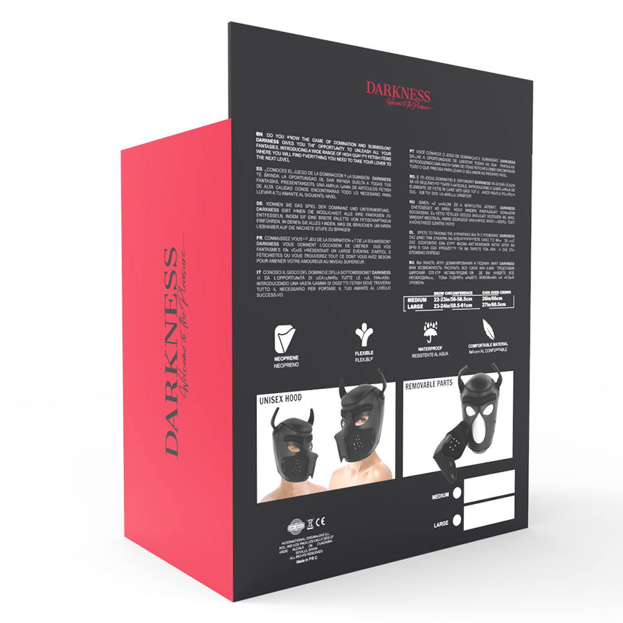 Darkness - Máscara Perro De Neopreno Con Hocico Extraíble L