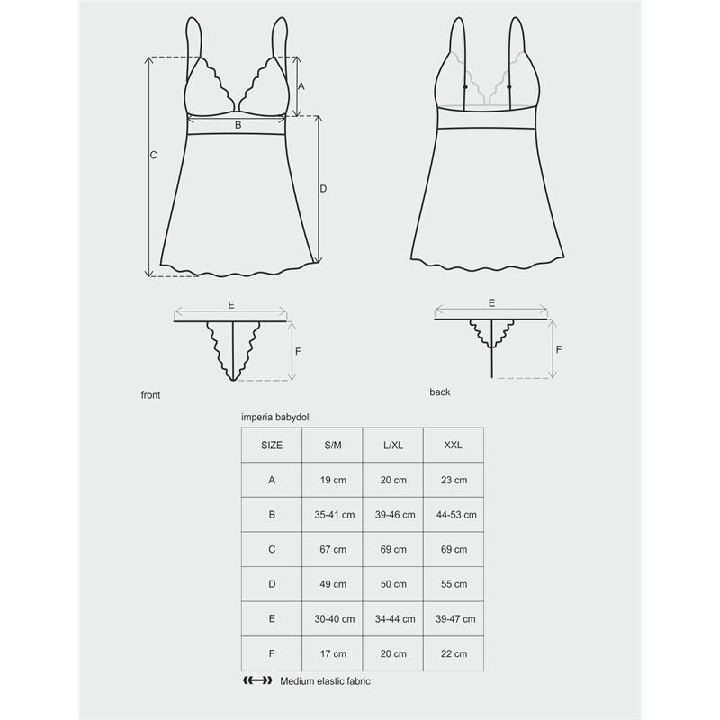 Babydoll Y Tanga Imperia  Color Negro Talla (Interno):S/M