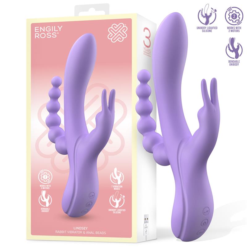 Vibrador  Lindsay Con Cadena Anal Silicona Líquida Unibody Flexible 2 Motores