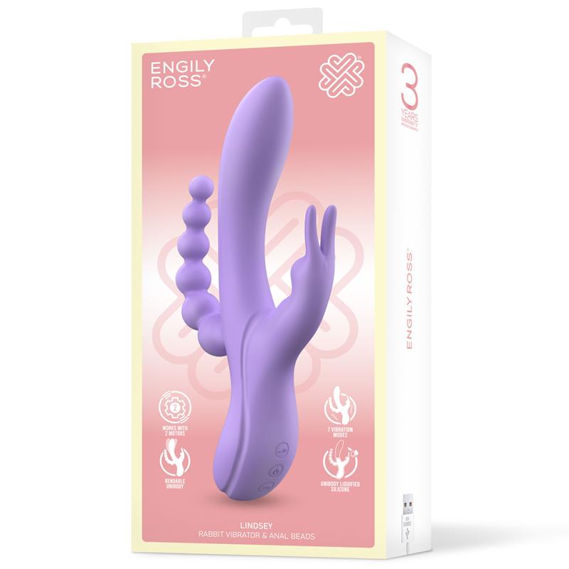 Vibrador  Lindsay Con Cadena Anal Silicona Líquida Unibody Flexible 2 Motores