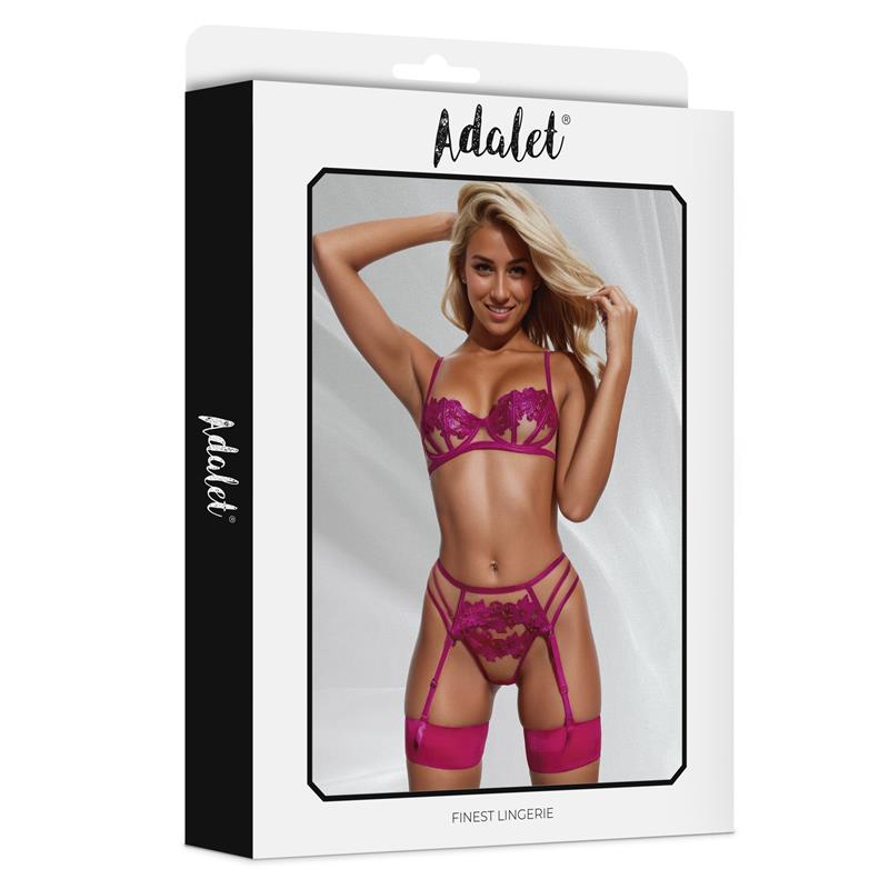 Nora Set Sujetador, Tanga Y Liguero Con Flores Fuchsia Talla (Interno):S/M