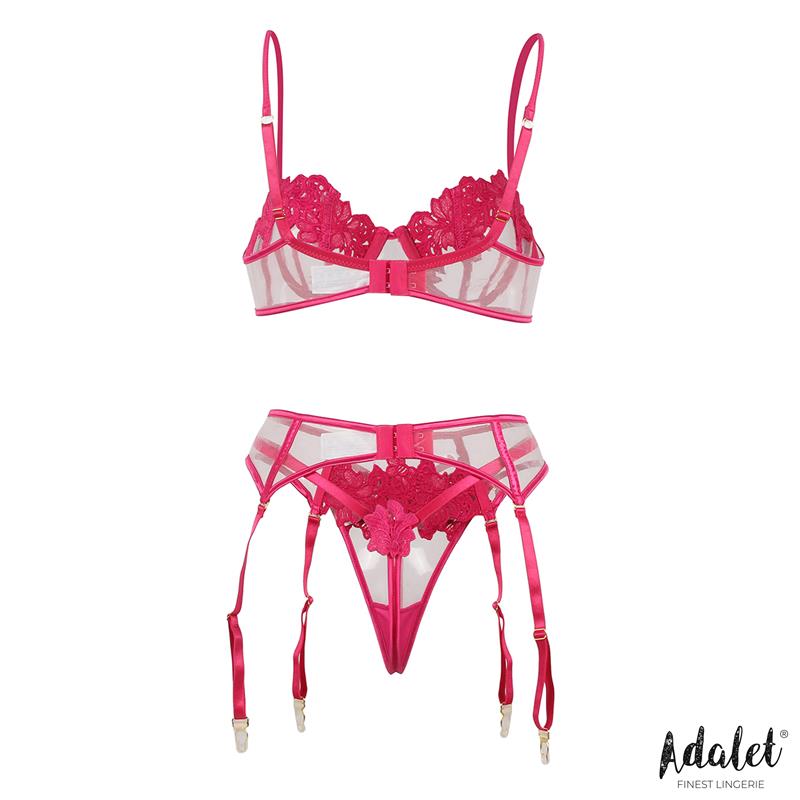 Nora Set Sujetador, Tanga Y Liguero Con Flores Fuchsia Talla (Interno):S/M