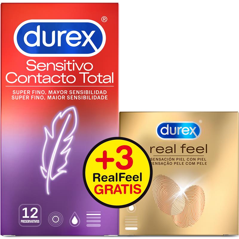 Durex Preservativos Sensitivos Contacto Total 12uds + 3 Uds Real Feel