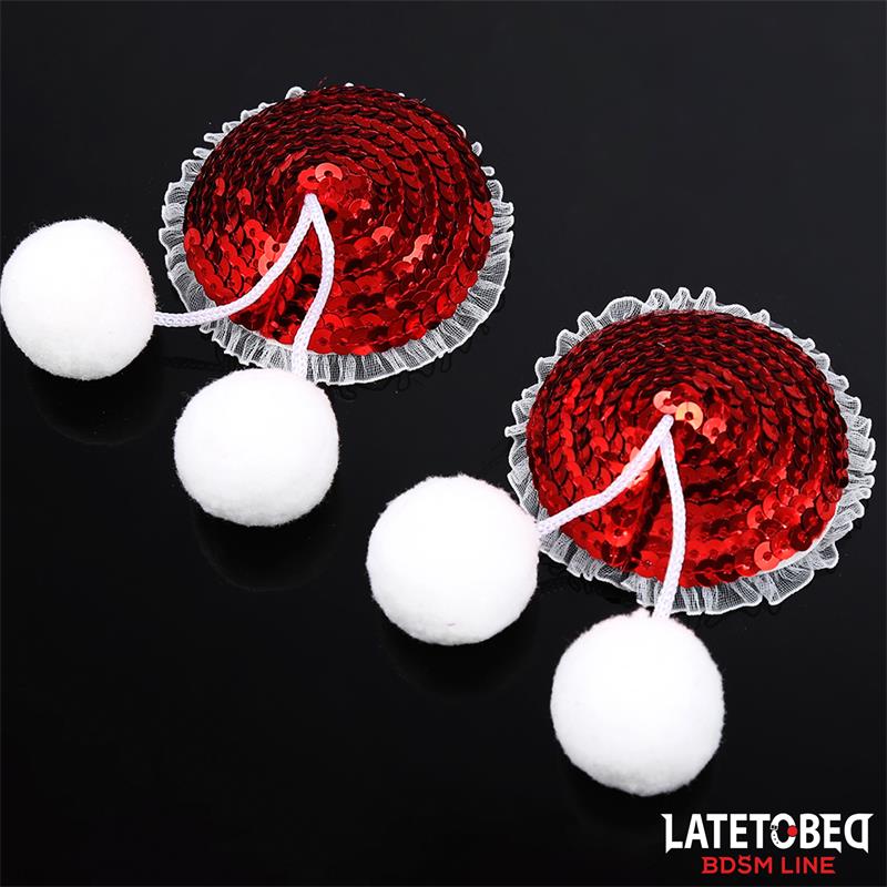 Pezoneras Con Lentejuelas Rojas Y Pompones Blancos