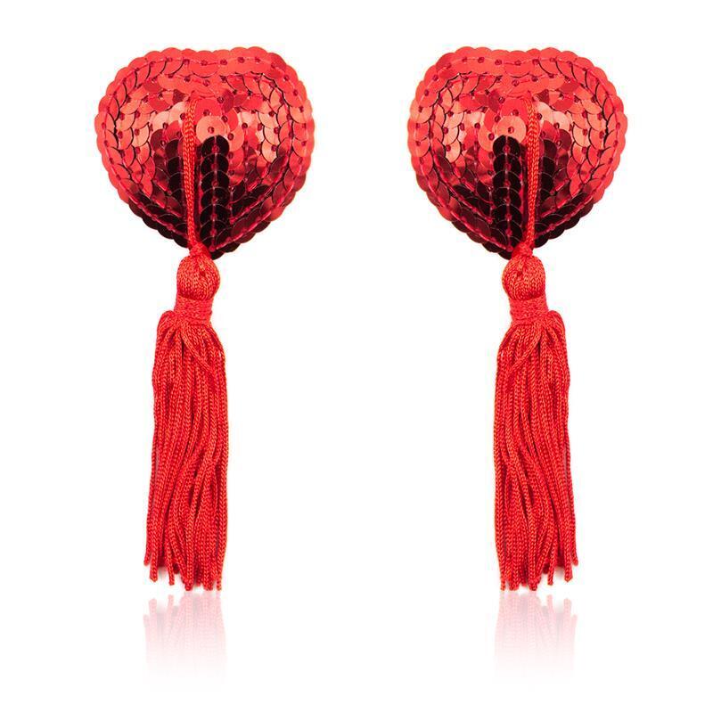 Pezoneras Forma Corazón Autoadhesivas Con Lentejuelas Rojo