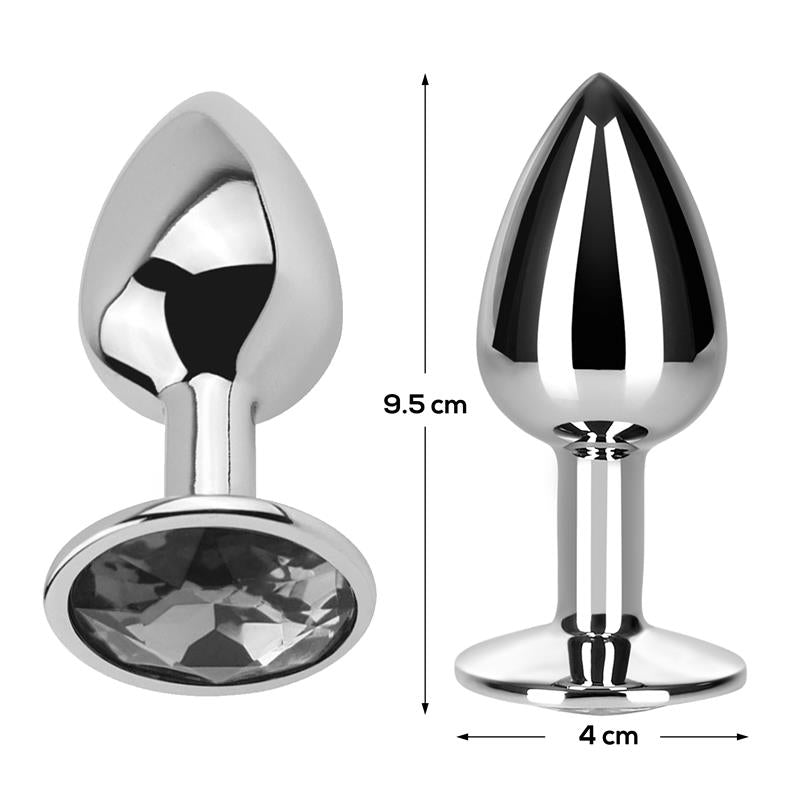 Plug Anal Con Joya Color Blanco Diamante Talla L Aluminio