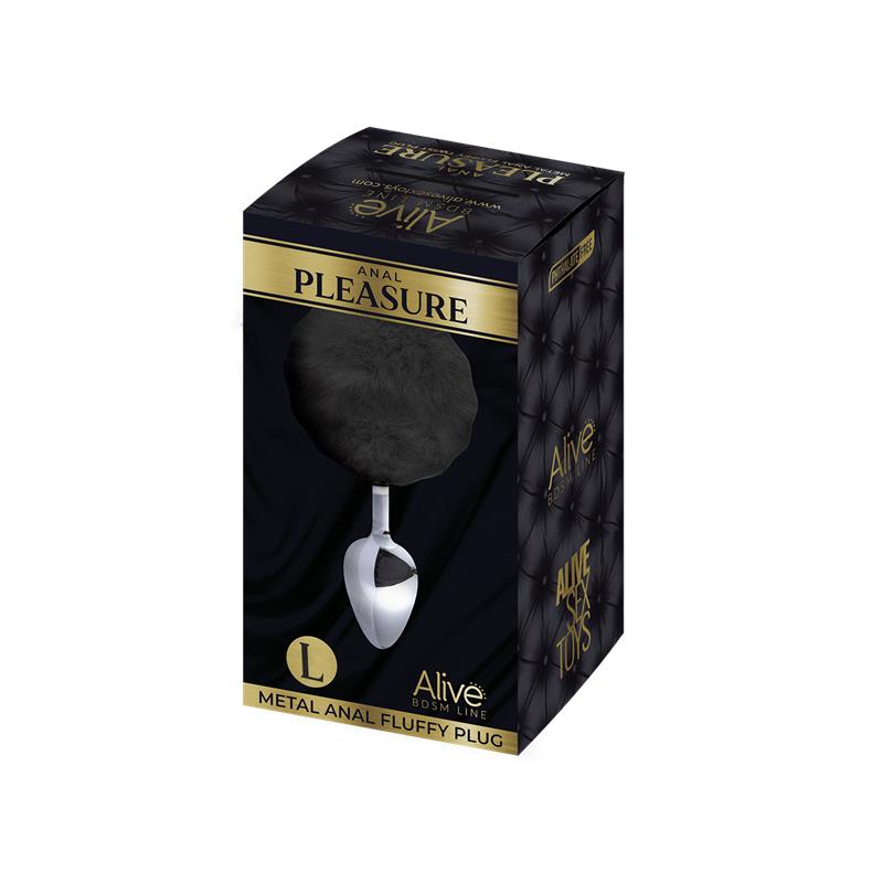 Alive - Anal Pleasure Plug Liso Metal Pompon Negro Talla L