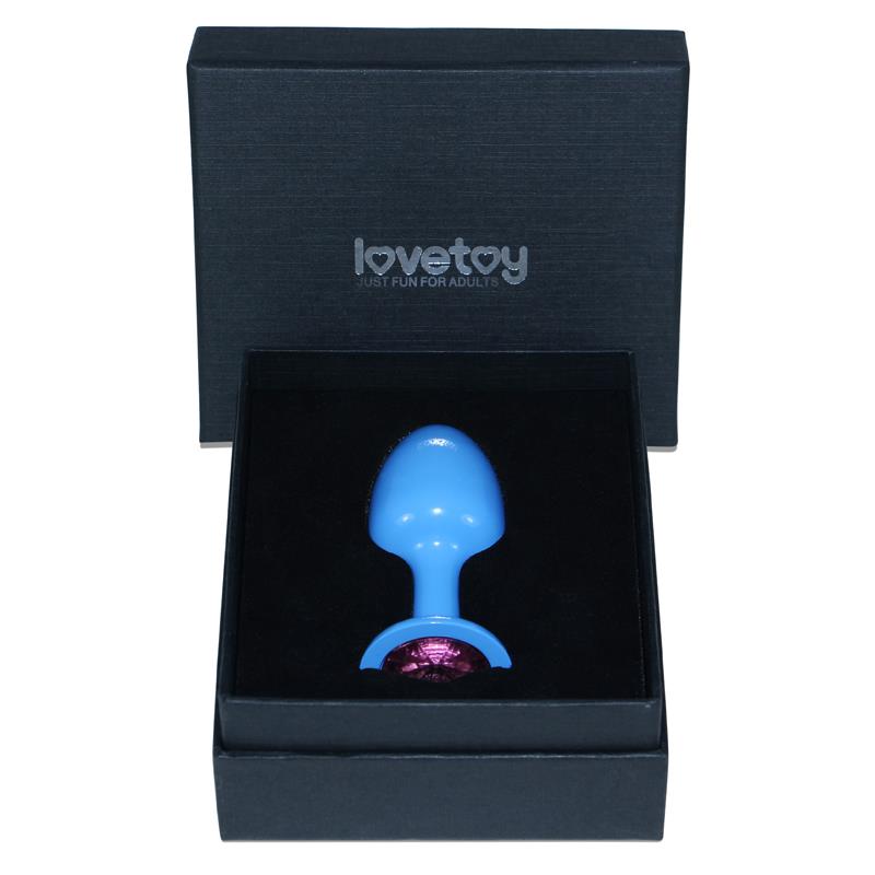 Plug Anal De Metal Azul Rosebud Con Joya Rosa