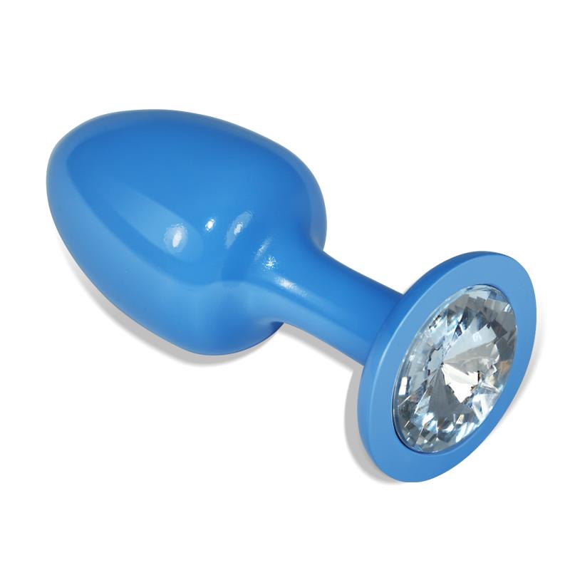 Plug Anal De Metal Azul Rosebud Con Joya Transparente
