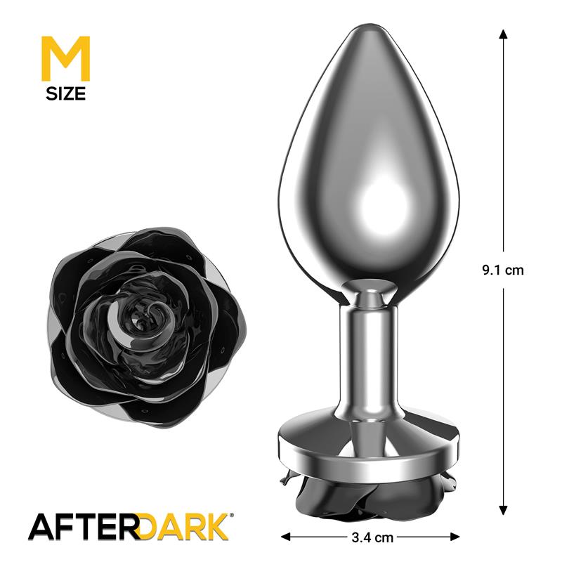 Plug Anal De Metal Con Rosa Negra En La Base Talla M