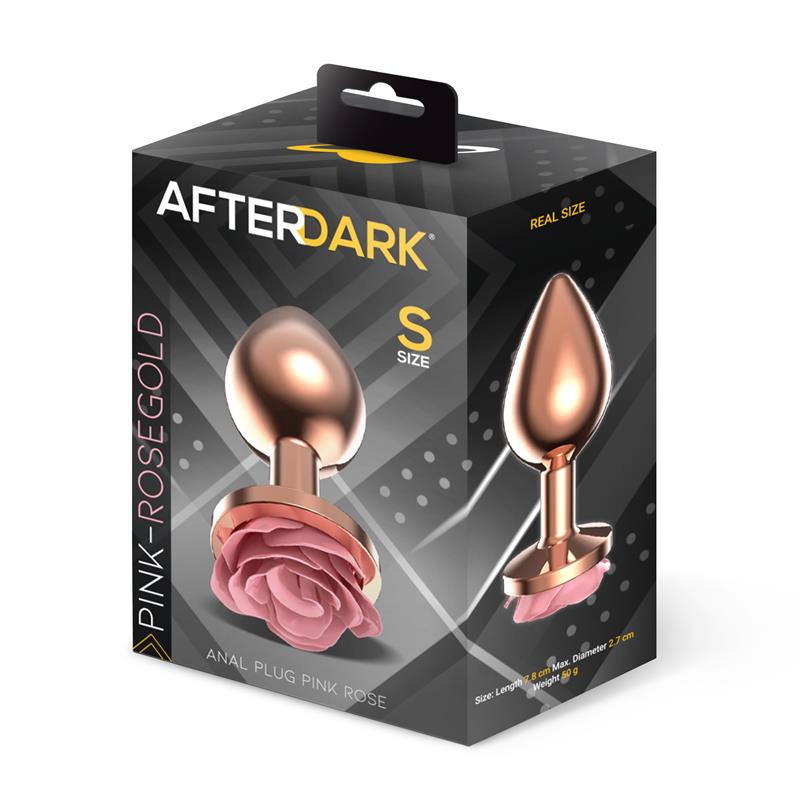 Plug Anal De Metal Oro Rosa Con Rosa Rosa En La Base Talla S