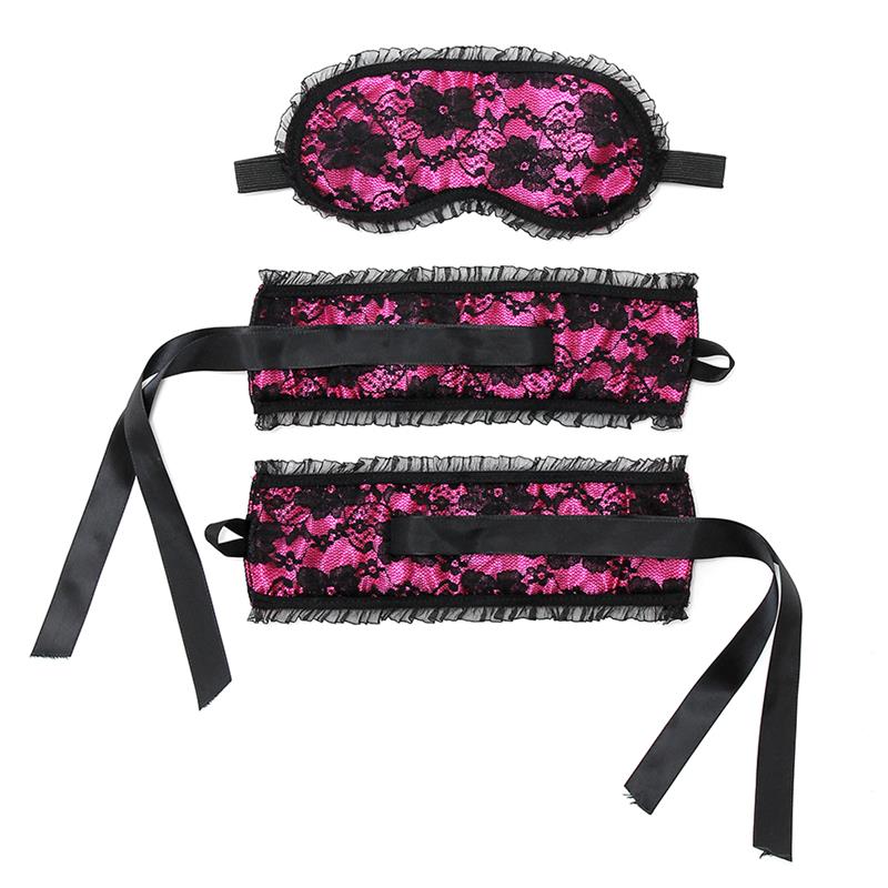 Rimba Bondage Play Esposas Y Máscara Estilo Buslesque Color Rosa