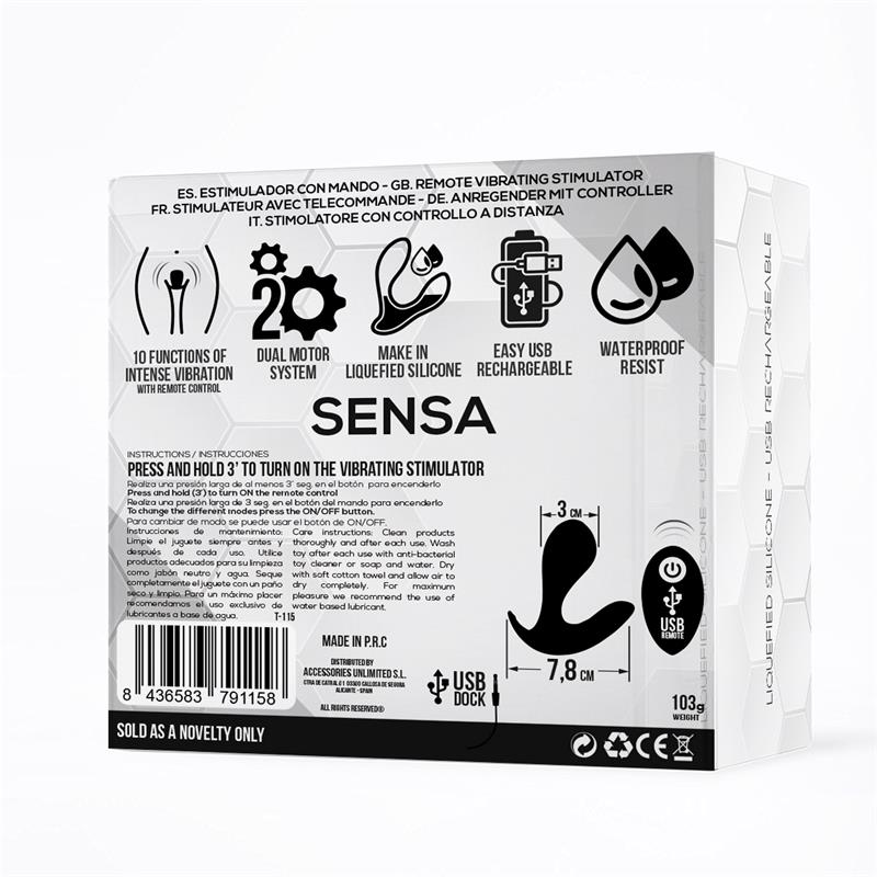 Sensa Estimulador Control Remoto Usb Silicona Líquida Negro