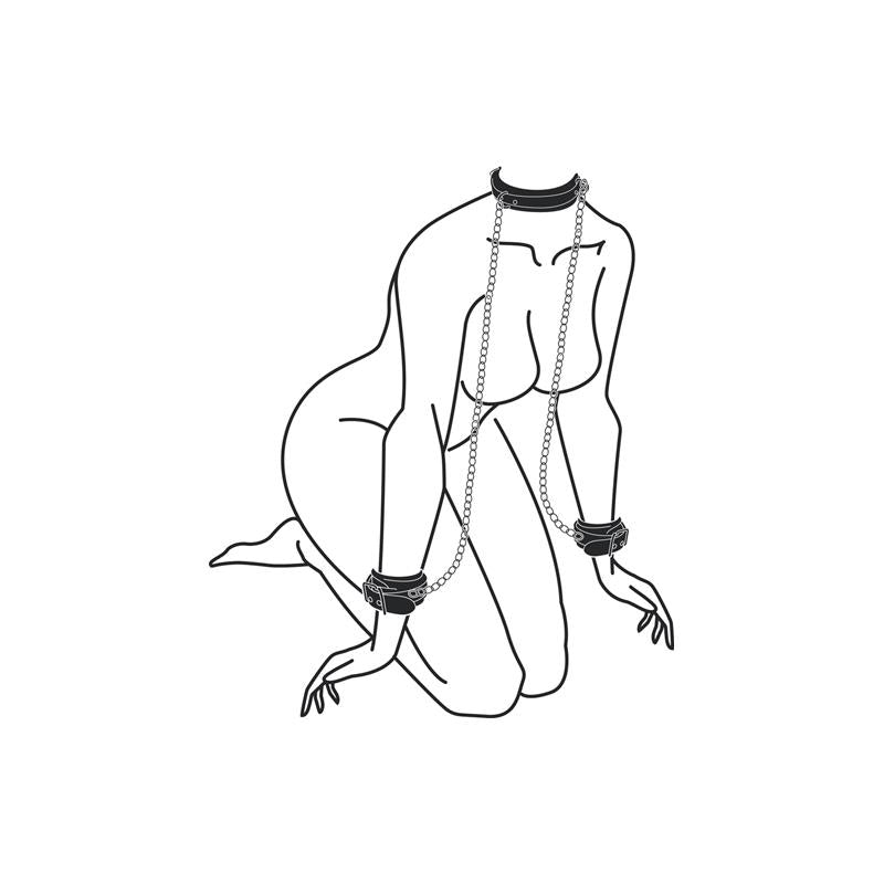 Set De Ligaduras Collar Y Esposas Negro