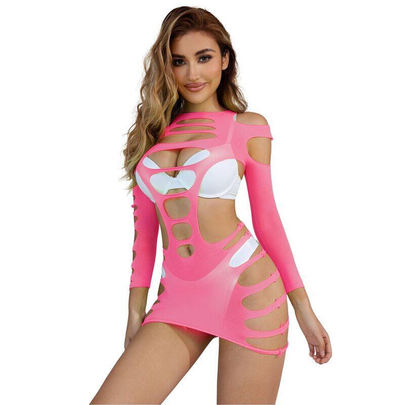 Subblime - 952273 Bodystocking De Rejilla Elstico Manga Larga Rosa Talla Única