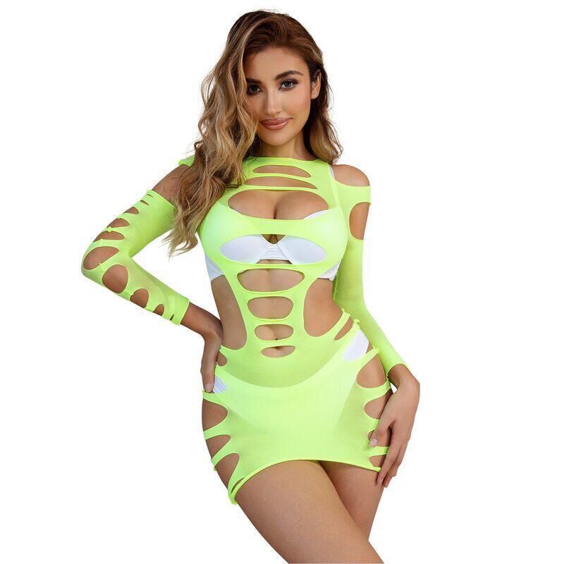 Subblime - 952280 Bodystocking De Rejilla Elstico Manga Larga Verde Talla Única