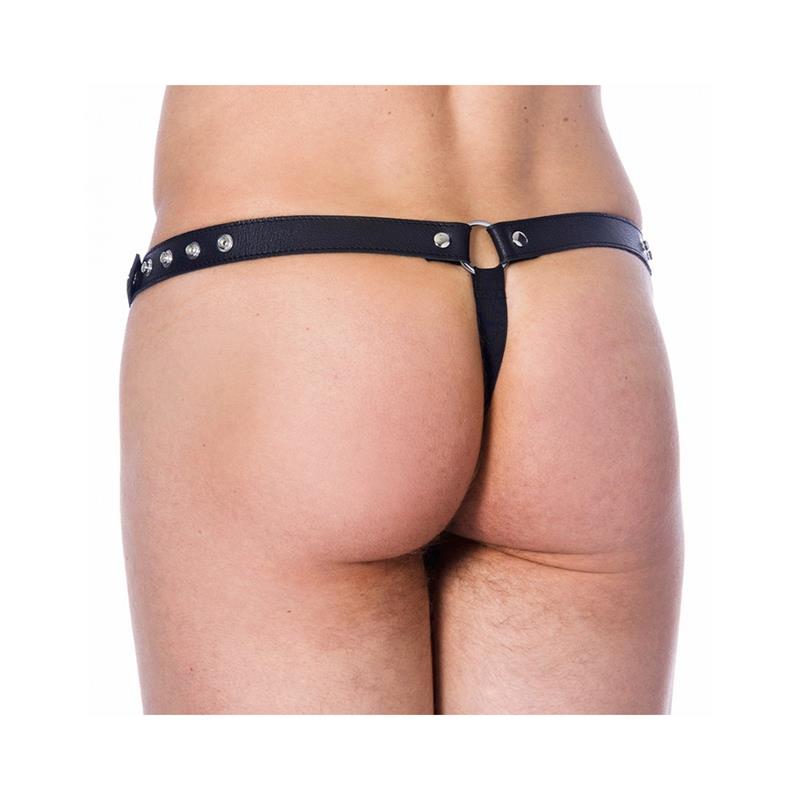 Tanga De Cuero Ajustable Con Abertura