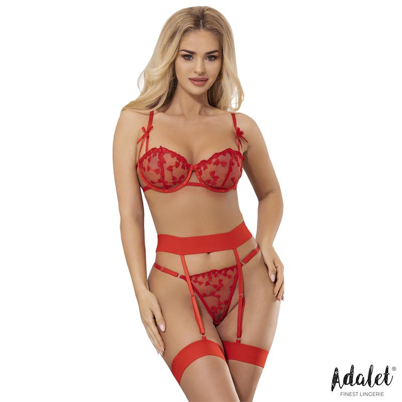 Zoey Set Sujetador, Tanga Y Liguero Con Corazones Rojo Talla (Interno):S/M